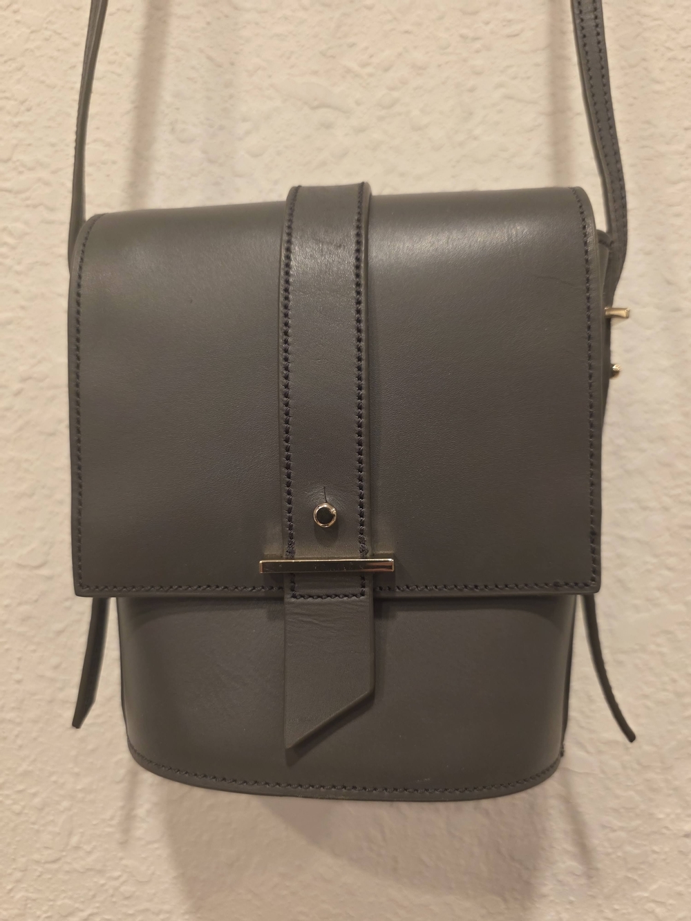Cole Haan Gray Leather Crossbody with Gold Accent